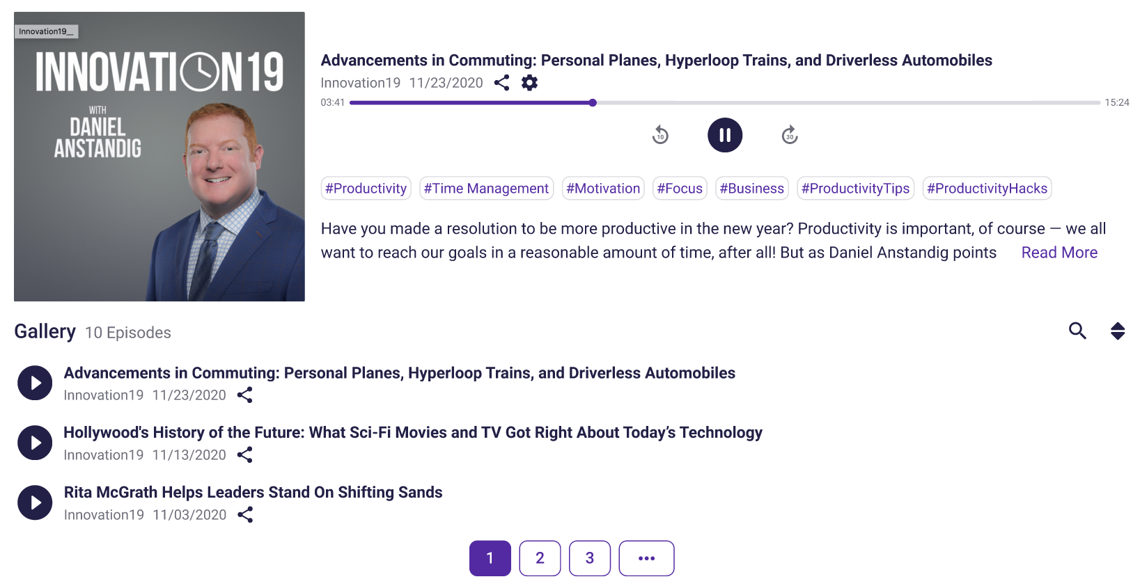 Examples of customized Futuri streaming players themed to different station brands
