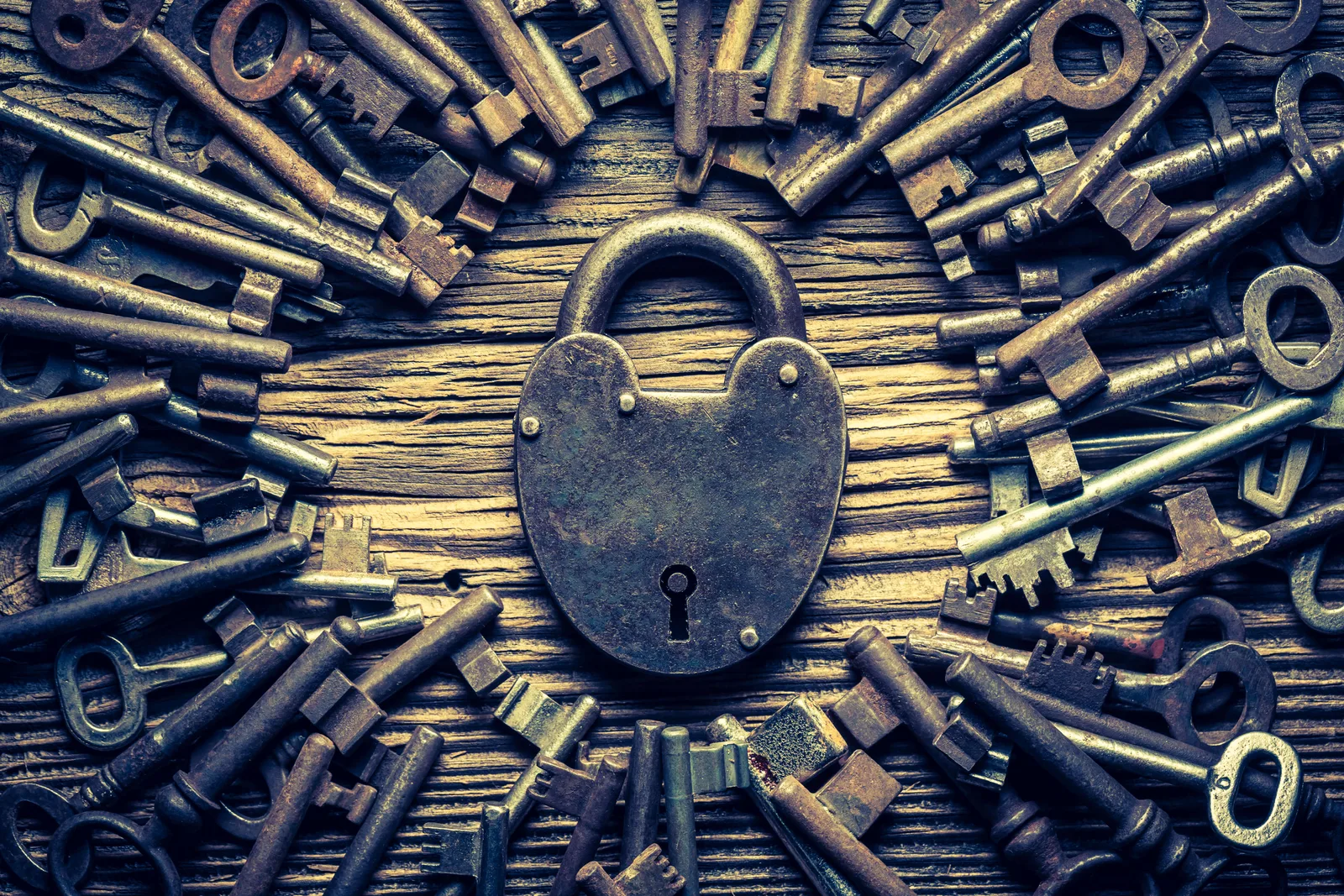 Closeup of vintage locks and keys