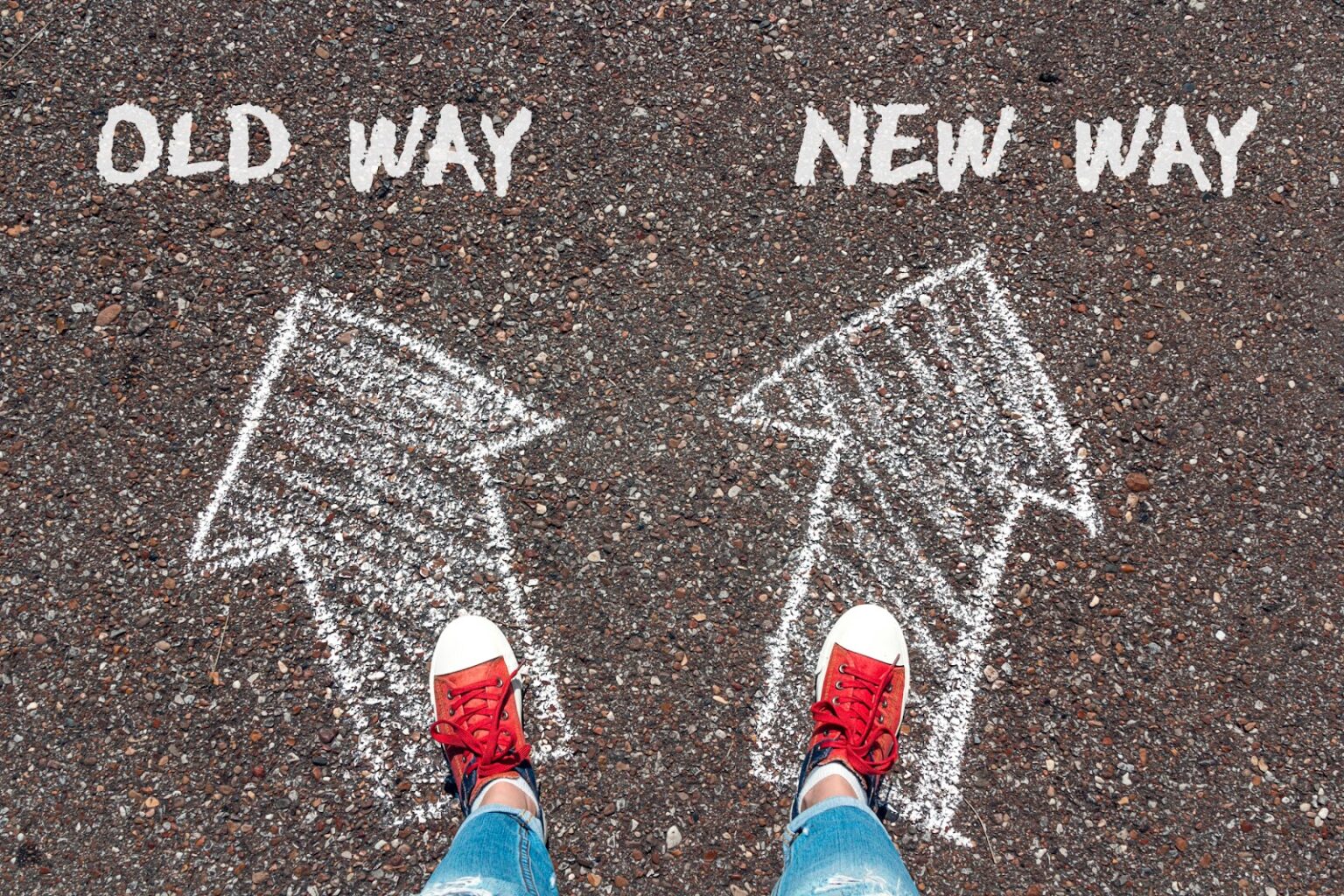 Old way and New way chalky arrows
