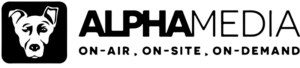 AlphaMedia On-air. On-site. On-demand. Logo Black