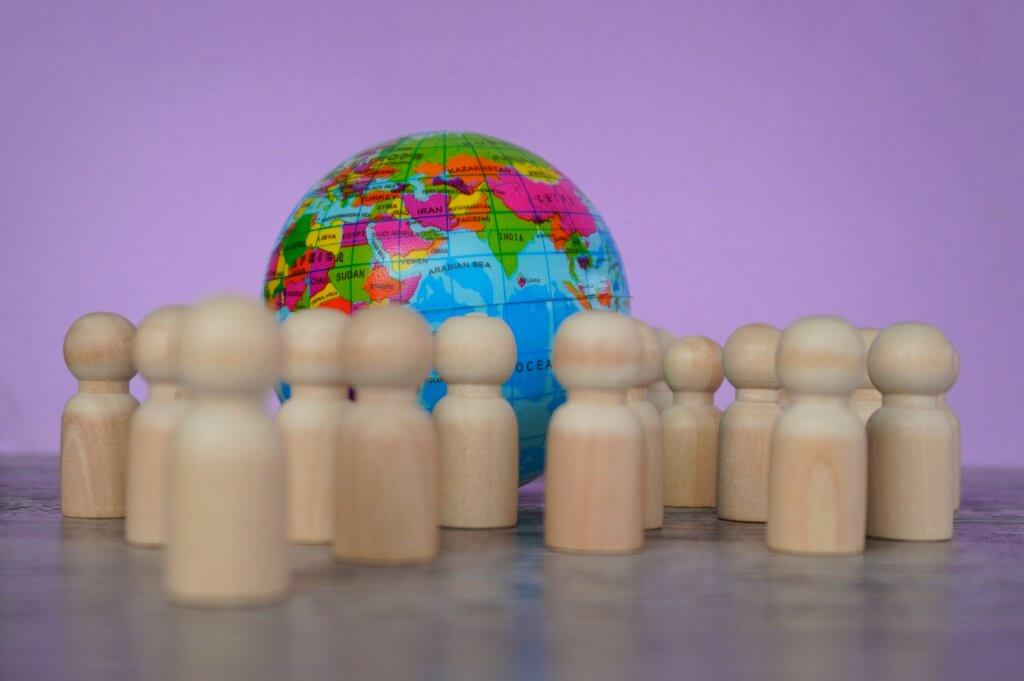 Wooden dolls and earth globe. 