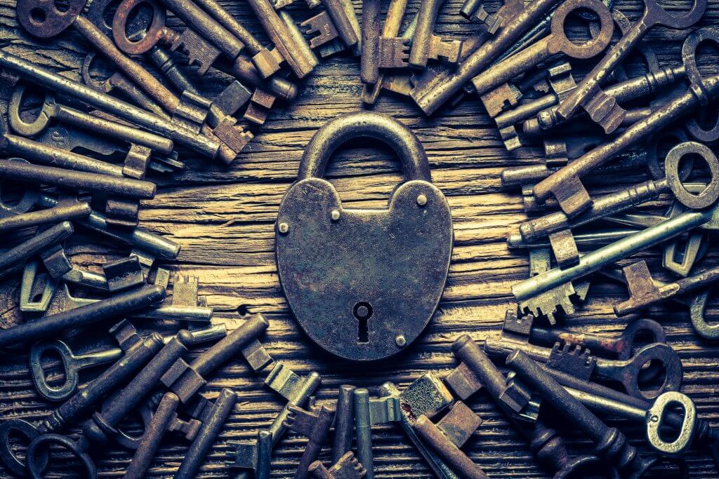 Closeup of vintage locks and keys