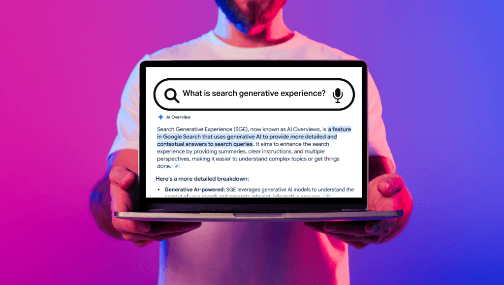 Google search showing AI-generated summary on laptop screen